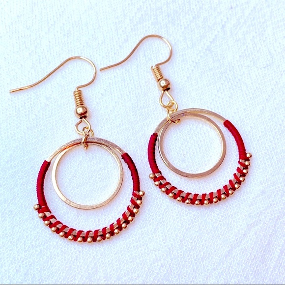 Jewelry - ❣️$25/3❣️ Red Double Hoop Dangle Earrings